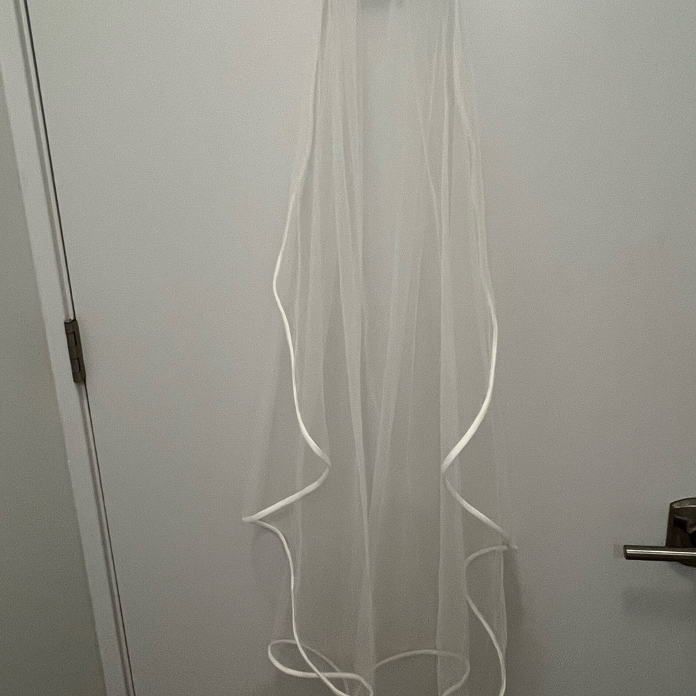 White Tulle Veil with Satin Ribbon Trim